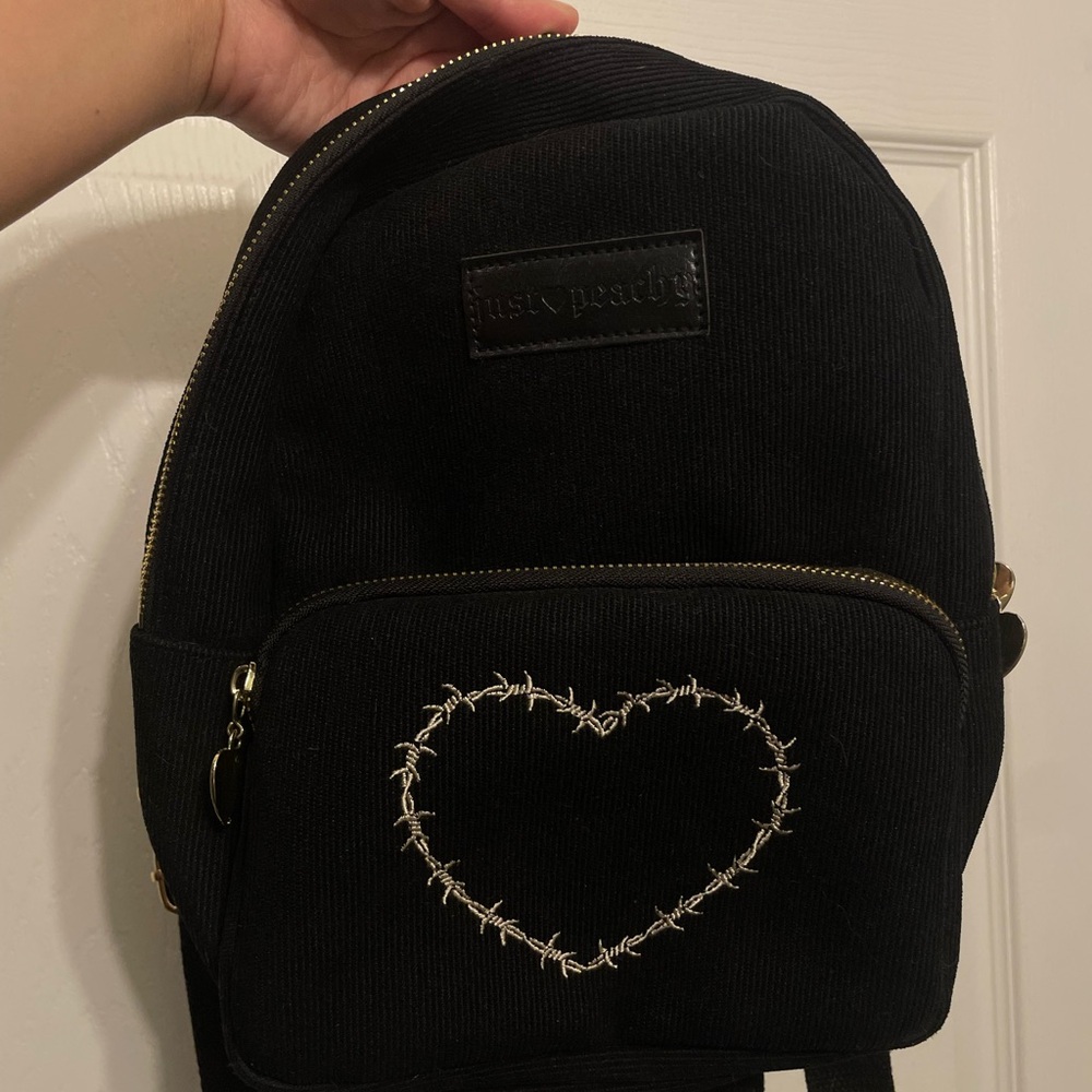 Black Backpack with Heart Embroidery